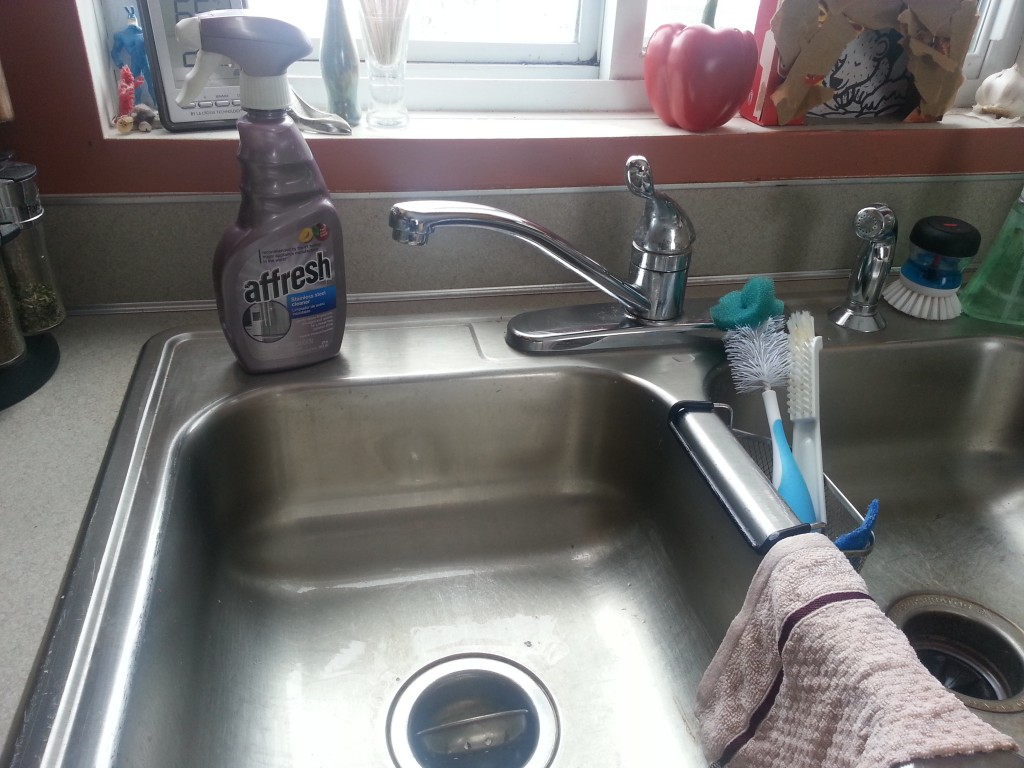 clean stainless steel sink.